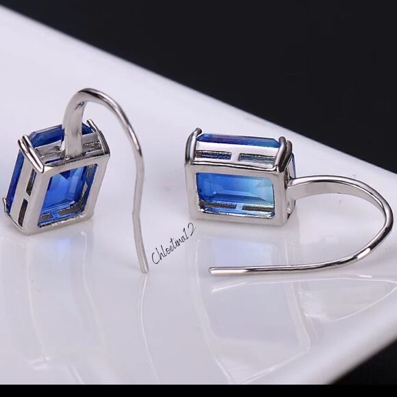 NEW Tourmaline Rhodium Plated Drop Earrings - Picture 3 of 13